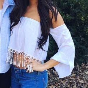 Dainty Hooligan off the shoulder crop top